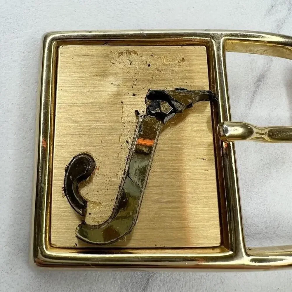 Vintage J Initial Letter Gold Tone Belt Buckle
